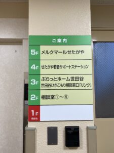 館内案内の看板5階はメルクマール世田谷。4回が若者サポートステーション